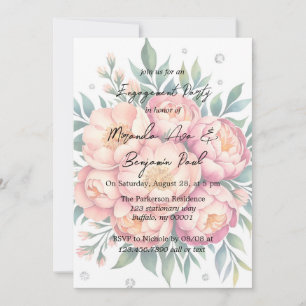 Peach Bouquet with Diamonds Engagement Party Invitation