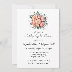 Peach Bouquet with Diamonds Wedding Couples Shower Invitation