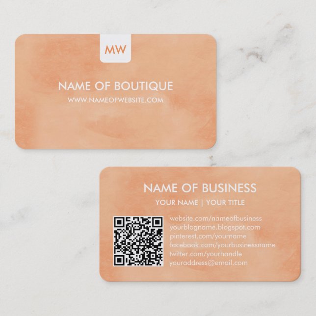Peach Boutique QR Code Design Business Card (Front/Back)