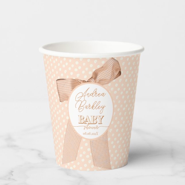 Peach Bow Baby Shower Paper Cups (Front)