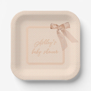 Peach Bow Baby Shower Paper Plate