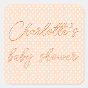 Peach Bow Baby Shower  Square Sticker