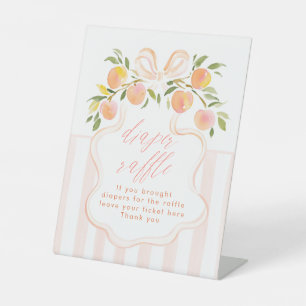 Peach Bow Stripes Baby Shower Diaper Raffle Pedestal Sign