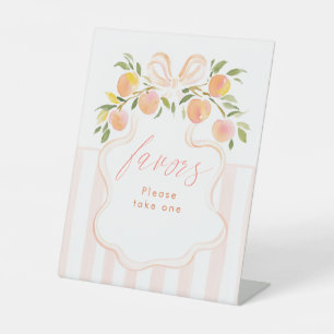Peach Bow Stripes Baby Shower Favours Pedestal Sign