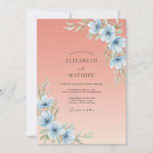 Peach Breezy Botanical Wedding Invitation