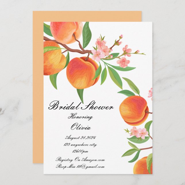 PEACH BRIDAL SHOWER INVITATION (Front/Back)