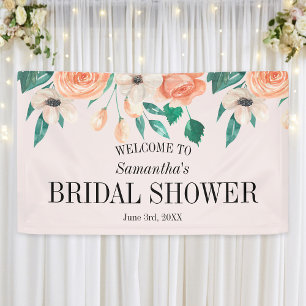 Peach Bridal Shower Personalised Floral Banner
