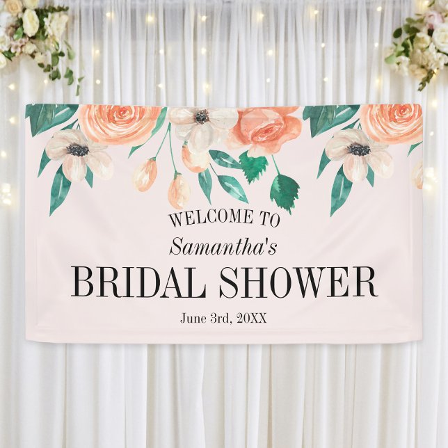 Peach Bridal Shower Personalised Floral Banner (Peach Bridal Shower Personalized Floral Banner
)
