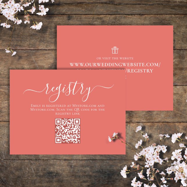 Peach Bridal Shower QR Code Gift Registry Script Enclosure Card (Bridal shower enclosure card gift registry with scannable QR code. )