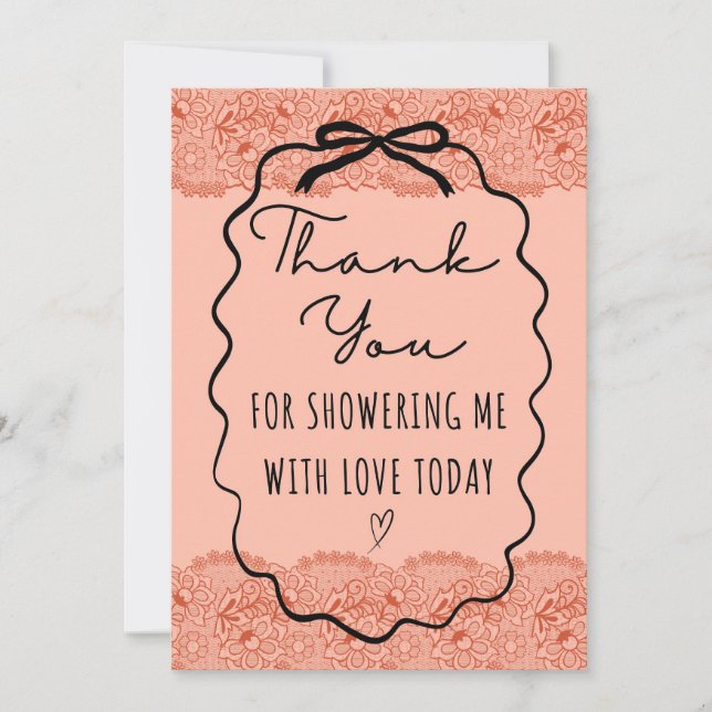 Peach bridal shower thank you card (Front)