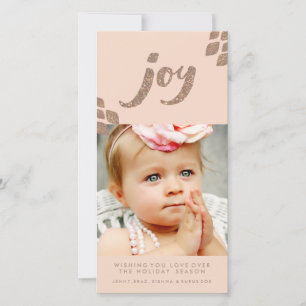 Peach & Bronze Glitter Joy Xmas Photo Card