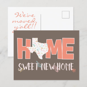Peach & Brown Home, Sweet New Home - Texas Announcement Postcard