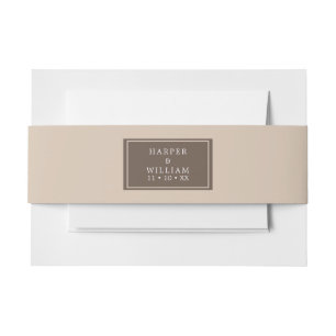 peach brown wedding invitation belly band