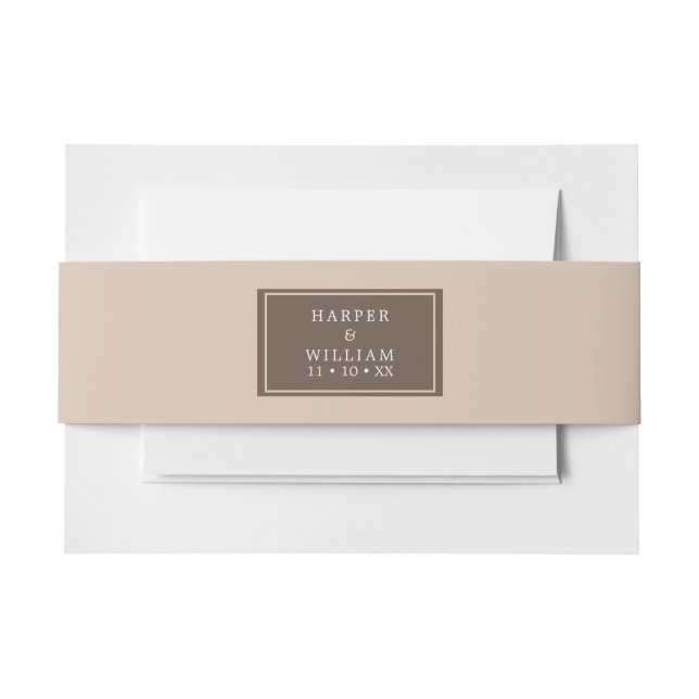 peach brown wedding invitation belly band (Front Example)