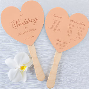 Peach Brown Wedding Program Simple Heart Script  Hand Fan