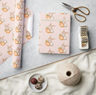 Peach & Bunny Rabbit Baby Shower Gift Wrapping Paper