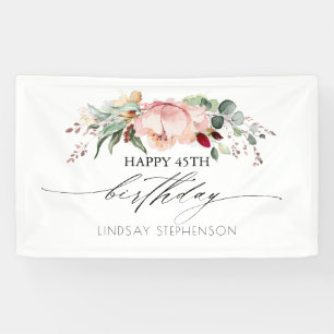 Peach Burgundy and Blush Floral Birthday Party Banner
