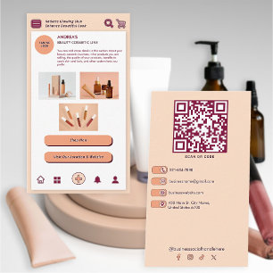 Peach Burgundy Brand Beauty Cosmetic QR Code Techy Business Card