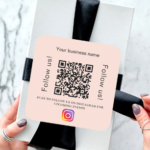 Peach business name qr code instagram square sticker