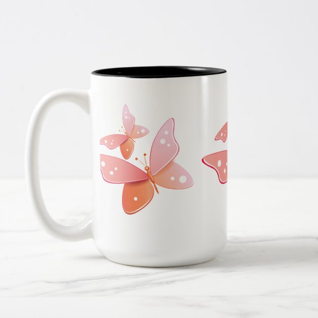 Peach Butterflies Two-Tone Coffee Mug (Left)