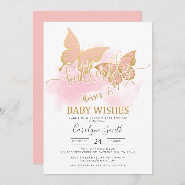 Peach Butterfly Baby Shower Invitation (Front/Back)