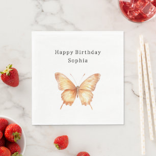 Peach Butterfly Birthday Napkin