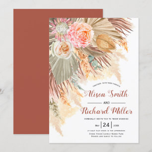 Peach cactus flowers soft terracotta arch wedding invitation