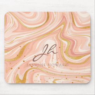 Peach Cake Marble Gold Glitter Customisable Mouse Mat