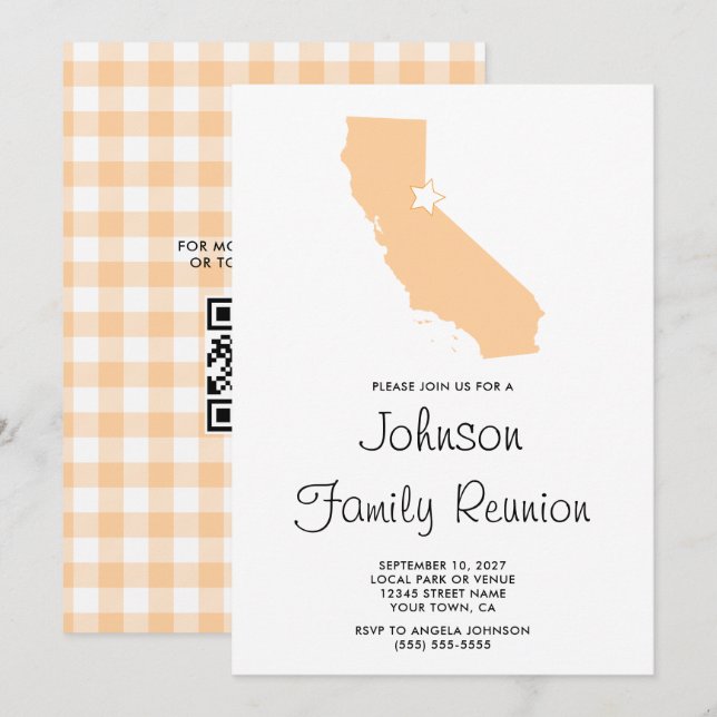 Peach California Family Reunion Invitation (Front/Back)