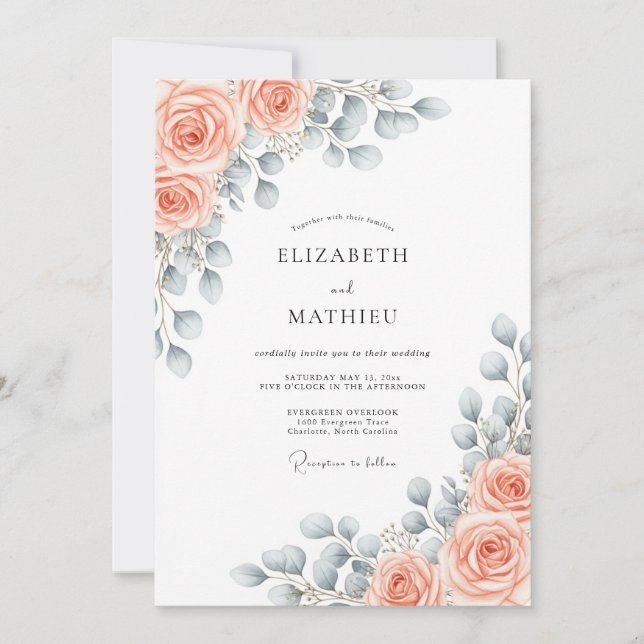Peach Captivating Botanical Wedding Invitation (Front)
