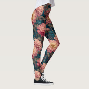 Peach Cardio  Dahlias Charm Mother's Day Gift Idea Leggings