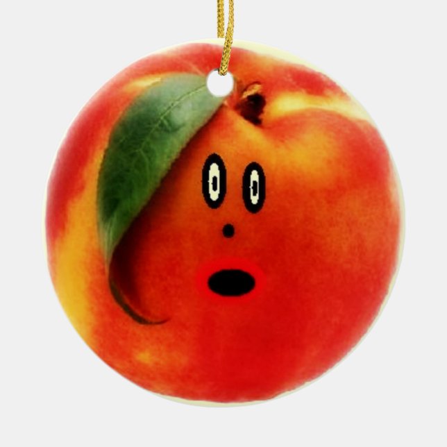 Peach Cartoon Face Ceramic Tree Decoration (Front)