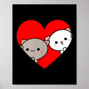 Peach Cartoon Love Goma Cat Valentine’s Day Heart Poster