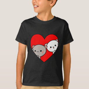 Peach Cartoon Love Goma Cat Valentine’s Day Heart T-Shirt