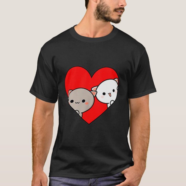 Peach Cartoon Love Goma Cat Valentine’s Day Heart  T-Shirt (Front)