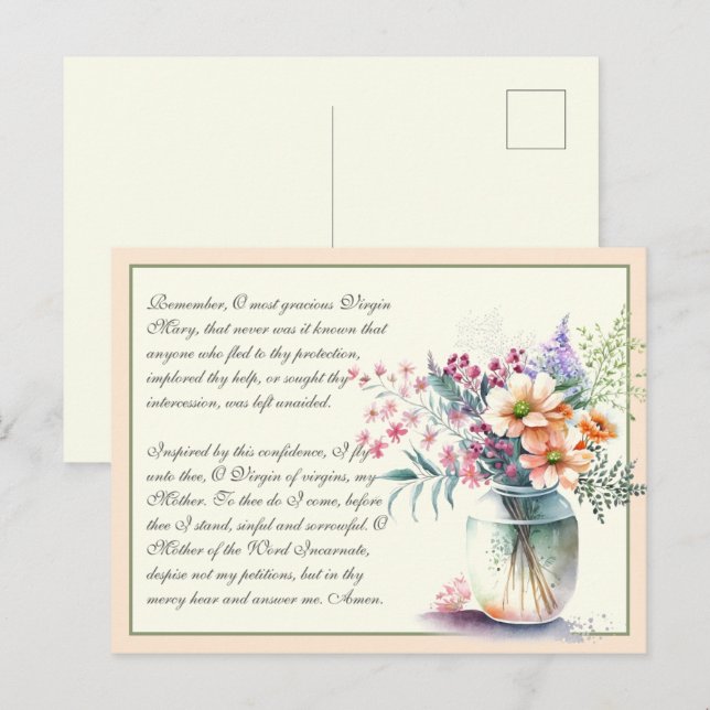 Peach  Catholic Memorare Prayer to Virgin Mary Postcard (Front/Back)