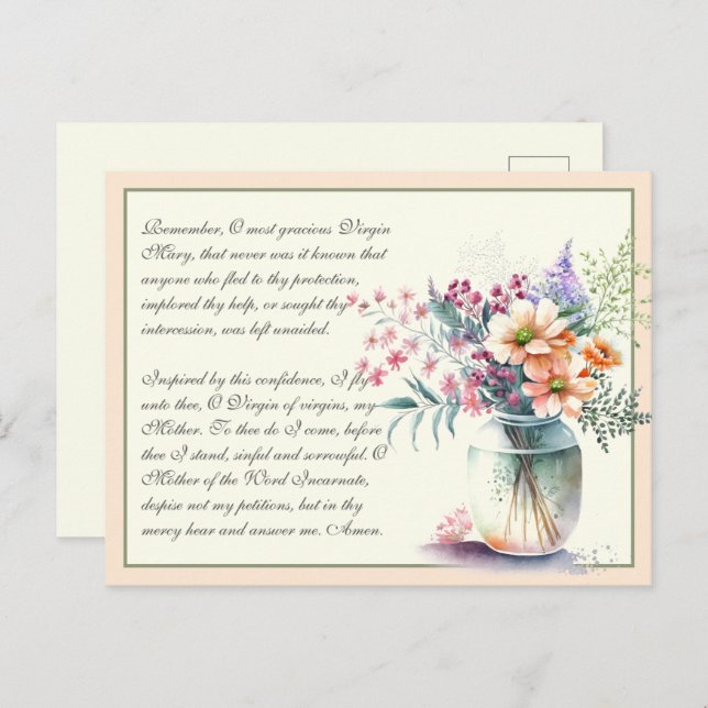 Peach  Catholic Memorare Prayer to Virgin Mary Postcard (Front/Back)