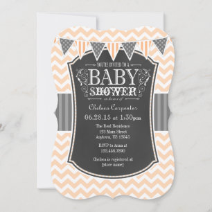 Peach Chalkboard Chevron Baby Shower Invite