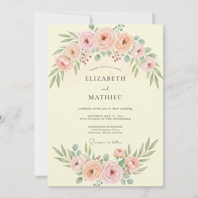 Peach Champagne Blossom Wedding Invitation (Front)