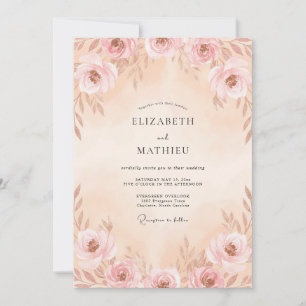 Peach Champagne Petal Wedding Invitation