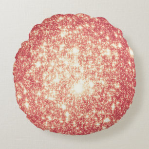 Peach Champagne Stars Round Pillow