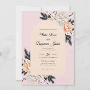 Peach Charcoal Foliage Eucalyptus Wedding Invitation