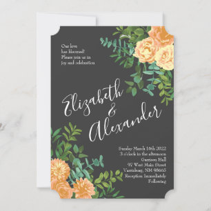 Peach Charcoal Grey Peony & Rose Floral Wedding Invitation