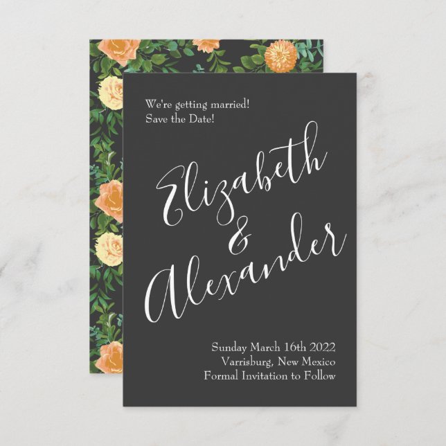 Peach Charcoal Grey Peony Rose Wedding Save Date Invitation (Front/Back)