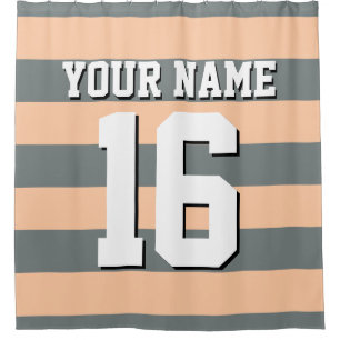 Peach Charcoal Sports Jersey Preppy Stripe Shower Curtain