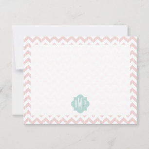 Peach Chevron Ikat Monogrammed Flat Notecard