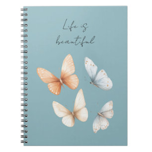 Peach Chic Blue Butterflies  Notebook