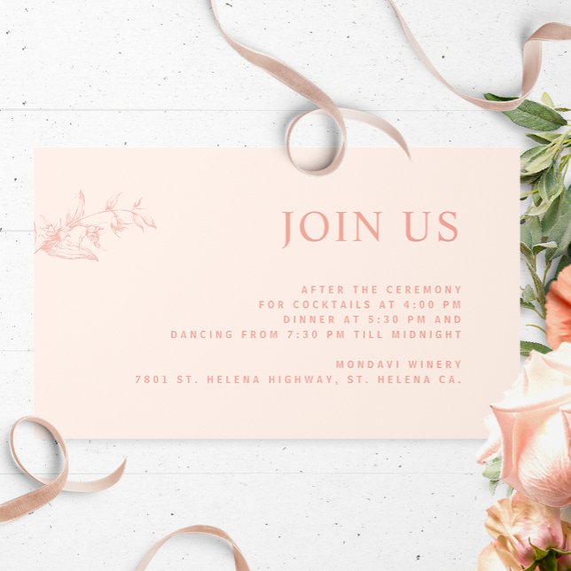 Peach, Chic Modern Join Us Reception Wedding  Enclosure Card (Creator Uploaded)