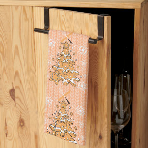 Peach Christmas Tree Cookie Baking Crew Snowflakes Tea Towel