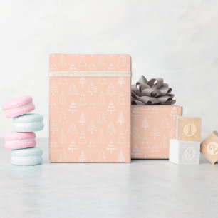 Peach Christmas Tree Pattern Wrapping Paper Roll